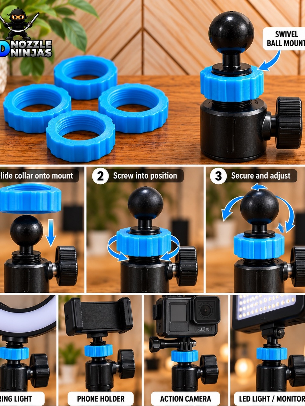 3D Handcrafted Designed 17mm Ball Joint Collar Locknut Tightening Rings-Set of 4